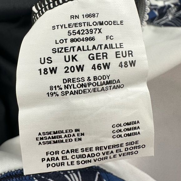 Swim Solutions Blue Floral One Piece Swimsuit Tummy Control Tankini Size 18W - Picture 5 of 13